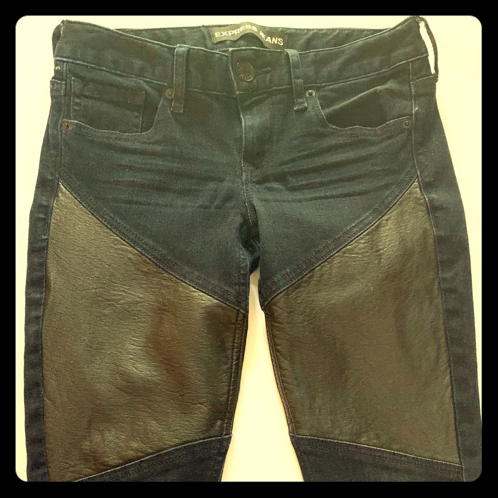 Express legging jeans with faux leather detail